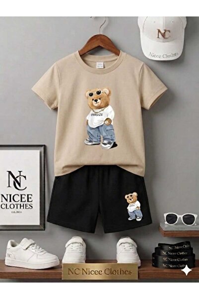 Leto Lykia Summer Children's T-Shirt Shorts Unisex (Owarsi̇ze Bear Printed)