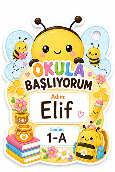 Papelia Çift Kanat Delikli Arı Formlu Kişiye Özel Okula Başlıyorum Öğrenci Ya...