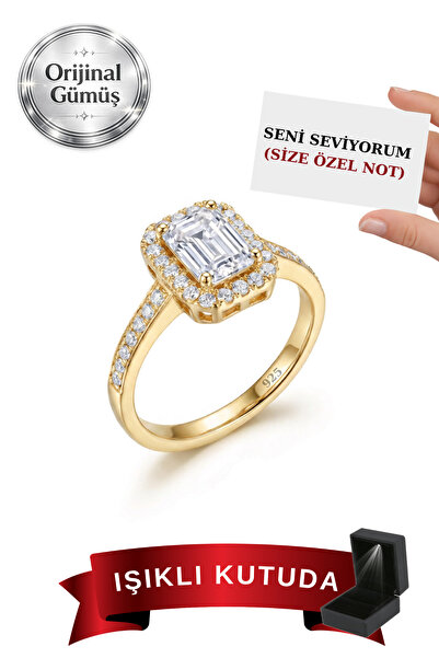 CARAT STONE Işıklı Kutuda Pırlanta Işıltılı Kadın Gümüş Baget Yüzük
