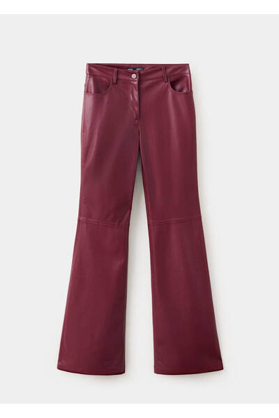 MANGO Woman Deri görünümlü flare pantolon