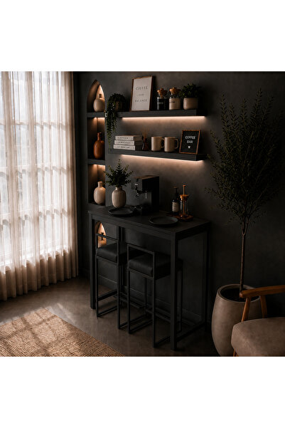 MENSOLA HOME DESIGN 3'LÜ FULL SET KAHVE/BAR KÖŞESİ MASA + SANDALYE + RAF (HER...
