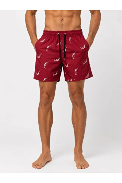 Generic Brand Men's Swordfish Patterned Swim Shorts with Zipper Pockets and M...