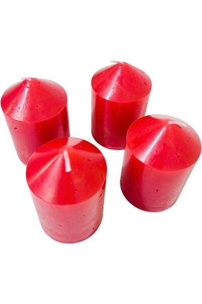 Generic Pillar Candles Red Color Set Of 4Pcs Unscented Candles 7.5cm Long x 5...