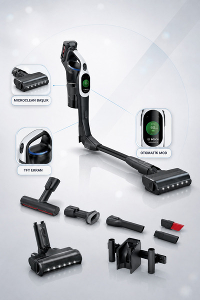Bosch Unlimited 10 Şarjlı Dikey Süpürge Otomatik Emiş Modu Yüksek Emiş Gücü Ç...
