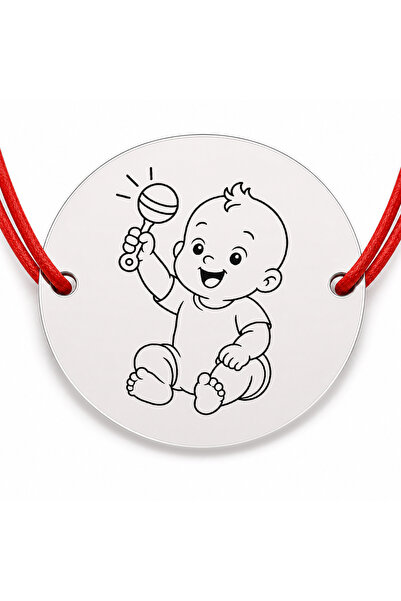 Simoshop Brățară argint 925 cu bănuț gravat bebe cu zornăitoare, șnur roșu re...