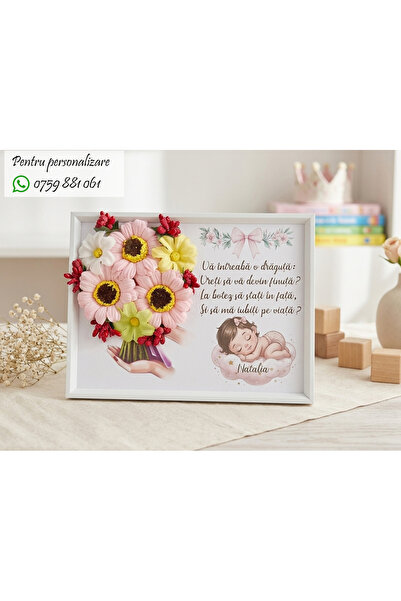 OEM Tablou „Vreti să fiti nașii mei?”, Fetita, cu flori de sapun - 15x20 cm