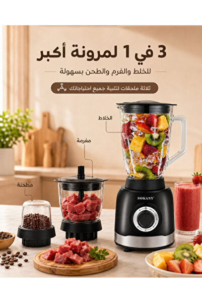 Lorraya خلاط ومفرمة ومطحنة كهربائية 3 في 1 متعددة الاستخدامات