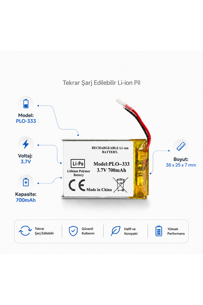 MEKTEK Akıllı Saat Pili 3.7V 700mAh Şarj Edilebilir Li-Po Batarya