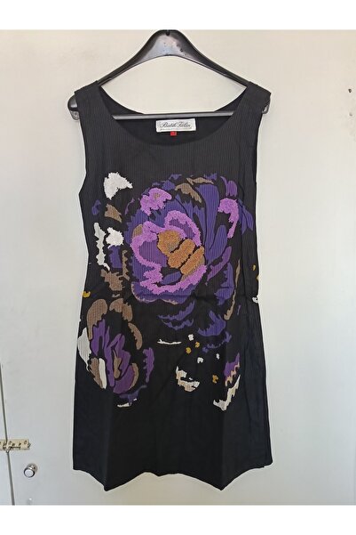 Butik Tülin فستان قصير أصلي مخطط باللون الأسود اللزج متعدد الألوان من الأكريل...