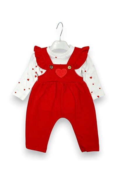 Egelite Baby Girl Heart Embroidered Salopet Jumpsuit and Underwear Set 6-9-12...