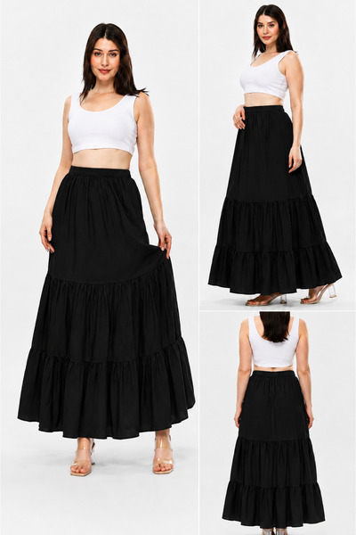 BNZ TEKSTİL Sofya Linen Fabric Long Ruffled Gypsy Skirt