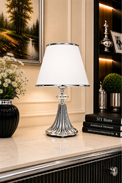 571 Store X21 Series Table Lamp with Twisted Metal Base Fabric Headboard Nigh...