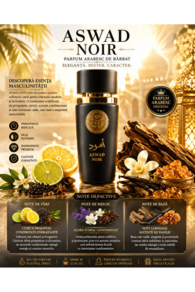 Aswad Parfum Arabesc NOIR Apă de Parfum Bărbați 100 ml – Fresh Lemnos cu Vani...