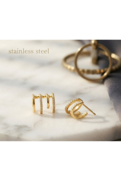 stainless steell أقراط من الفولاذ 316L باللون الذهبي بتصميم عصري مضاد للحساسية