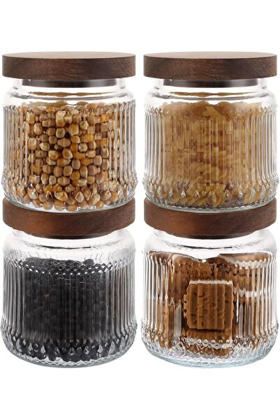 KASTWAVE 4PCS Glass Jar with Wooden Lid, 500ml/17oz Airtight Food Storage Jar...