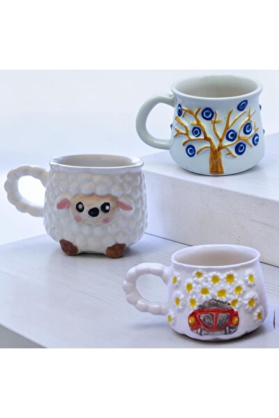 sharp&art Embossed Patterned 2D, 3-Piece Mug Sets, Double Sided, Hand-Crafted...