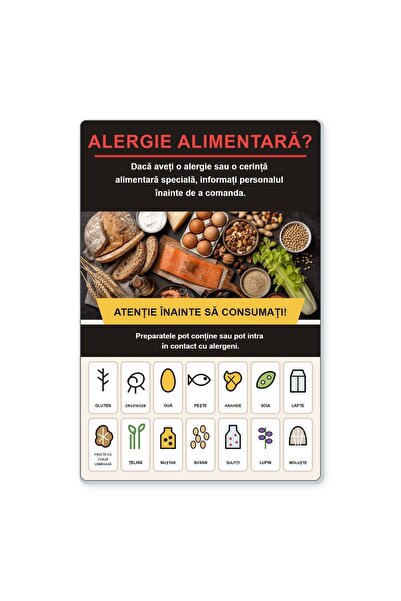 PAS Panou informare alergeni alimentari, placa PVC rigid 4 mm, 20 x 30 cm