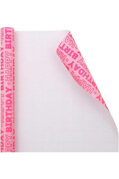 TERRIFI Birthday Wrapping Paper Rolls, Pink Happy Birthday Design with Cut Li...