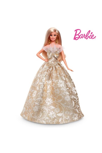 mattel Păpușa Barbie Sărbători 2025 cu rochie de bal florală aurie și argintie