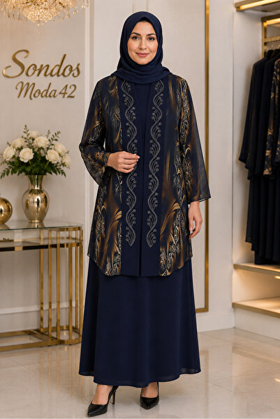 Sondos Moda42 Hesna Defne Σετ Γυναικείο Βραδινό Φόρεμα με Σιφόν Σακάκι με Σχέ...