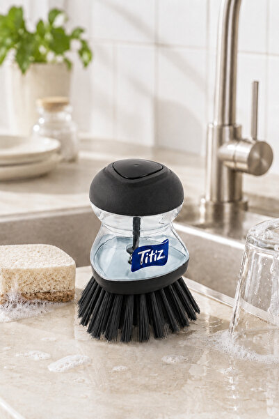 EMİLA HOME Tp-110 Dish Brush with Detergent Container Black