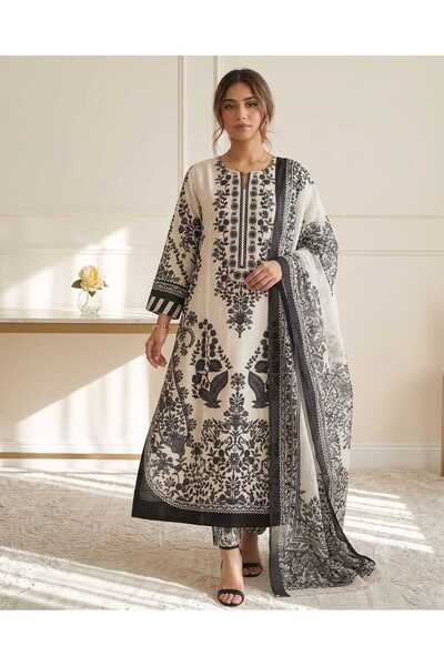 Bazm-A Fashion Atelier Affordable Blackwhite1 Kurtis/Pajama 3 pcs set