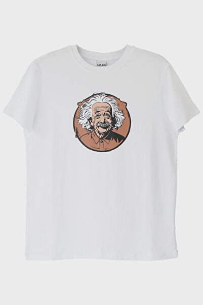lofux Albert Einstein Portrait Printed Design White T-Shirt