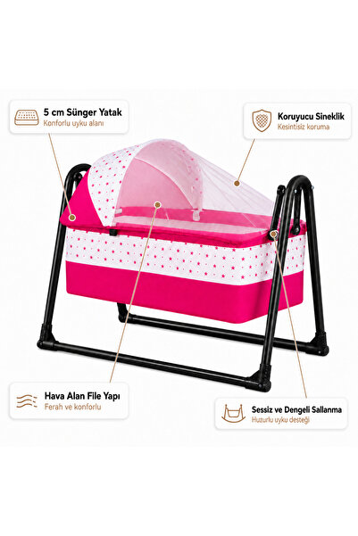 CHUBBY BABY Tenteli Sepet Beşik Sineklikli Sallanır Bebek Beşiği