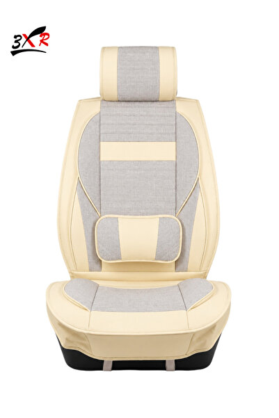 3XR Premium Universal Car Seat Cover Beige & Grey Luxury PU Leather Seat Prot...