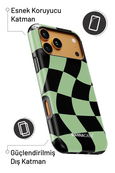 WANNACASE iPhone 15 Checkmate Green Double Layer Essential Tough Phone Case