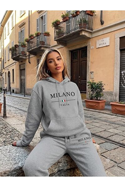 WOODROFFE Unisex Milano Printed Oversize Hooded Tracksuit Set Casual