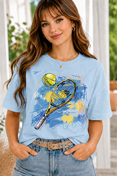 VODEXA Unisex Oversize Tennis Printed T-Shirt 100% Cotton Tennis Themed Comfo...