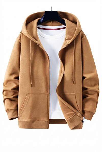 NO 601 Unisex Camel Full Zip Hooded Jacket