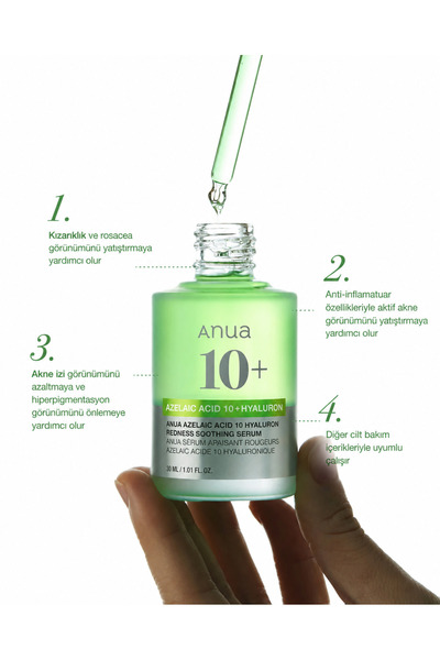 ANUA Azelaik Asit 10 Hyaluron Redness Serum 30 ml – Kızarıklık, Leke ve Cilt Tonu Eşitsizliği Serumu %100 Orj. - Azelaic Acid