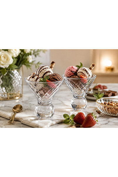 Blinkmax 🍨 طقم كاسات آيس كريم زجاجية – 6 قطع | ارتفاع 10 سم | تصميم كريستالي...