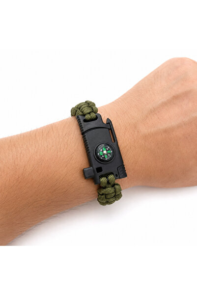 Silyon Askeri Giyim Khaki Color Compass Magnesium Stick Whistle Paracord Brac...