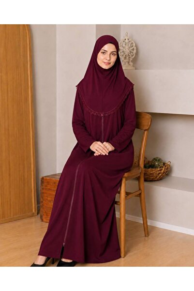 ALDAIYR Hooded Cotton Prayer Dress Burgundy