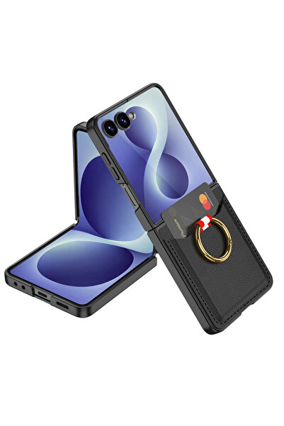 Nezih Case Galaxy Z Flip 8 Uyumlu Kıpta Kartlıklı Yüzüklü Tasarım Şık Premium...