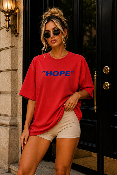 FECCY Premium Hope Printed Oversize Γυναικείο T-Shirt Βαμβακερό Oversize T-Shirt
