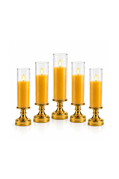 Lacoz Flameless LED Candle Table Lamp with Glass Cover & Gold Base – Warm Fli...