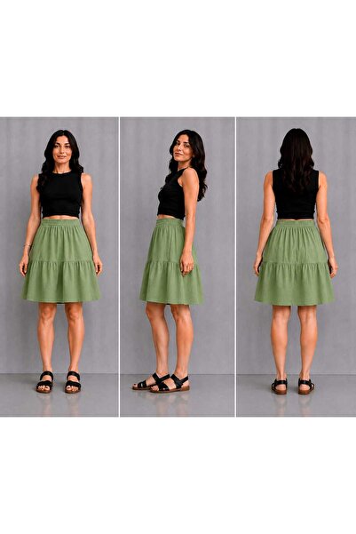 Generic Brand 55 cm Comfortable Fit Sofya Linen Short Skirt