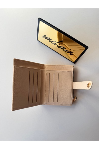 emelimin Women's Cream Knitted Patterned Mini Wallet Zipper Snap Card Holder Slim Design Multi-Card Compartment Faux Leather Wallet
