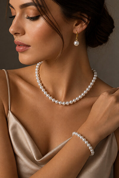CAXBERN Pearl Necklace and Bracelet Set