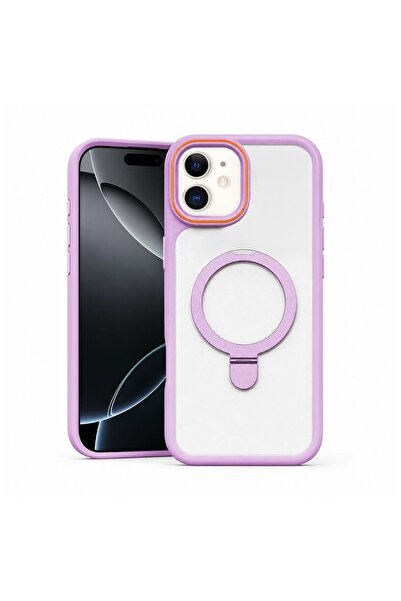 Zebana Apple iPhone 12 Uyumlu Kılıf MagRing Standlı Silikon Kılıf Lila
