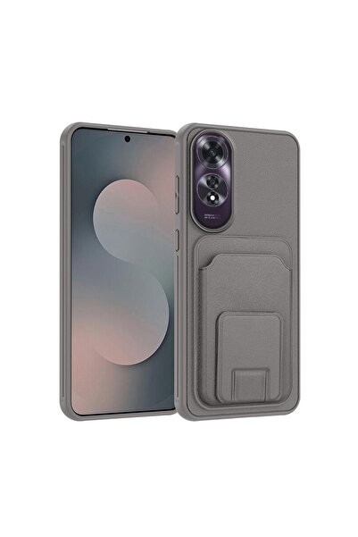Zebana Oppo A60 Uyumlu Kılıf FlexStand Kartlıklı Silikon Kılıf Gri