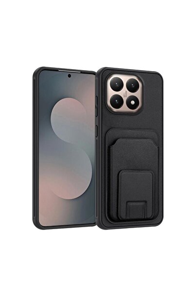 Zebana Xiaomi Mi 15T Uyumlu Kılıf FlexStand Kartlıklı Silikon Kılıf Siyah