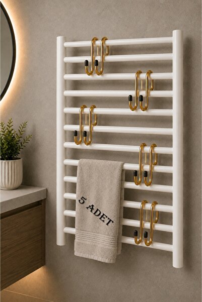 Teknor 5'li Havlupan Askısı | Delmeden Takılan Banyo Havlu Askılığı 10x5 cm