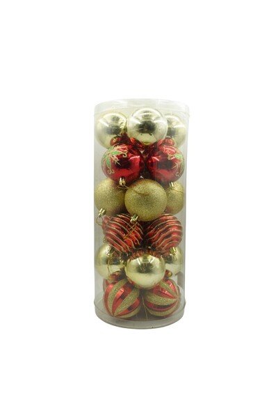 Rao Set de 24 Ornamente de Brad, de Tip Glob, Rosu/ Auriu, cu Ø de 7 Cm, din ...