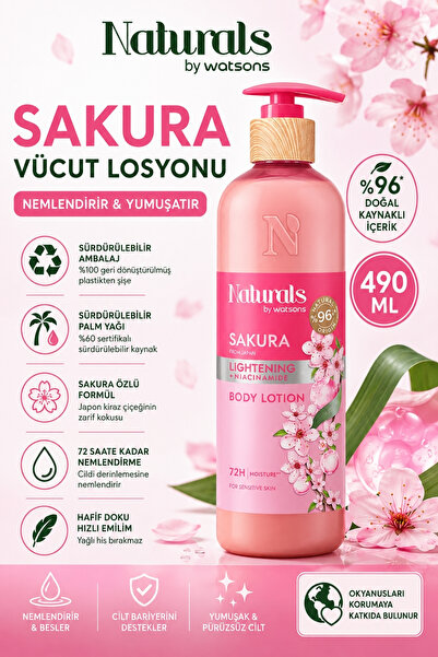 Naturals By Watsons تفتيح البشرة وترطيبها بشكل مكثف: لوشن ساكورا للجسم 490 مل...