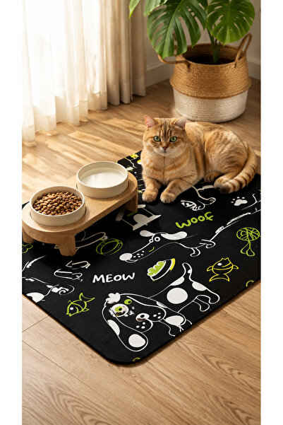 MİHAVLA Kedi Mama Önü Paspası, Kedi Tuvalet Önü Paspası, Kedi Desenli Paspas,...